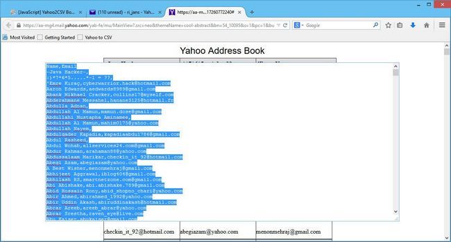 Exporter contacts Yahoo sur Firefox